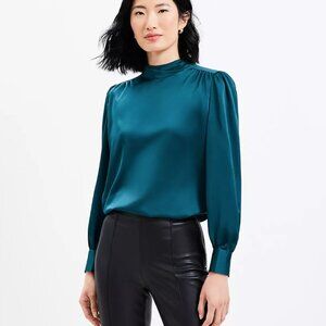 Ann Taylor Loft Tie Back Mock Neck Blouse